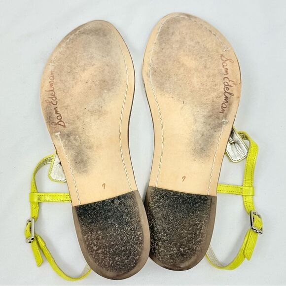 Sam Edelman GIGI Yellow Reptile Embossed Thong T Strap Leather Sandals - Picture 12 of 15